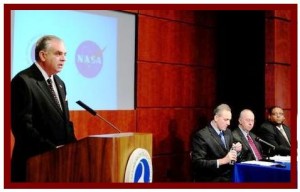 Ray LaHood Speaking, seated from left to right - Michael Kirsch of NASA, NHTSA Dep. Admin. Ron Medford, and NHTSA Admin. David Strickland AutoInformed.com