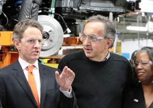 Chrysler Group CEO Sergio Marchionne (right) escorts U.S. Treasury Secretary Tim Geithner (left) on a tour of Jefferson North Assembly Plant (JNAP) during Geithner‘s Detroit. Marchionne Chrysler Group CEO Sergio Marchionne (right) escorts U.S. Treasury Secretary Tim Geithner (left) on a tour of Jefferson North Assembly Plant (JNAP) during Geithner‘s Detroit visit today. Marchionne