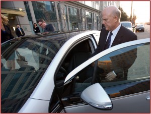 General Motors Chairman and CEO Dan Akerson gets into a Chevrolet Volt electric vehicle on his way to speak at a Subcommittee on Regulatory Affairs, Stimulus Oversight and Government Spending AutoInformed.com
